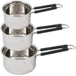 3 Piece Saucepan milk Pan 1 litter 1.5 litter 2 litter Mirror Finish Heavy Gauge durable stainless Steel multi color variable handle Milk Pan Sauce Pan 18.5 cm, 17 cm, 15.5 cm diameter 1 L, 1.5 L, 2 L capacity-19