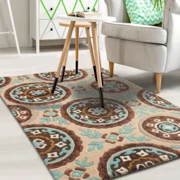 Buy Beige Persian Wool and Art Silk 4 ft x 6 ft Hand Tufted Carpet by Joyrugs by Littlelooms-picture-26