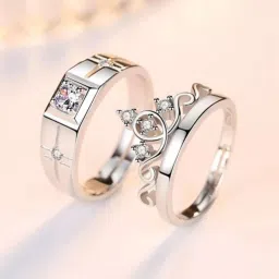 Adjustable couple ring set for lovers valentine gift set Stainless Steel Zircon Sterling Silver Plated Ring Set-5