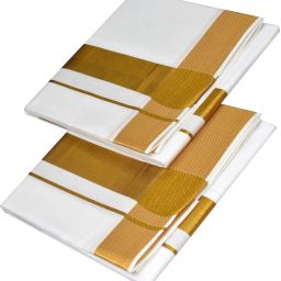 TUNI MANI 2inch Gold Zari Border Cotton Single Layer Dhoti Solid Men Dhoti-image-1