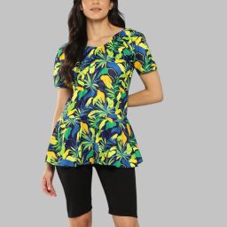 Womens Sports Wear Green-Black Colour Leaf Print Nylon Swim Suit Printed Women Swim-dress Green Swimsuit-image-27