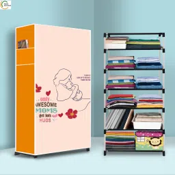 6 Shelf Foldable Collapsible Wardrobe Storage Organizer Almirah Cloth Rack PP Collapsible Wardrobe-picture-4