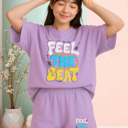 Women Top & Shorts Set Purple Printed-image-79