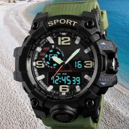 Green 1155 Watch for Men’s Sports Fashion Analog-Digital Watch - For Men Digital and Analog Sports Watch – Green PU-image-83