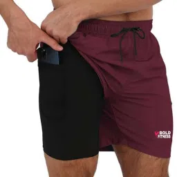 Solid Men Maroon Sports Shorts-image-8