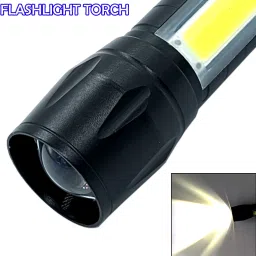 fghc Mini 2in1 Waterproof Laser LED Metal Body Rechargeable 3 Mode Zoomable Flashlight Torch Table Lamp COB Outdoor Lamp Search Light 9W USB Charging (6 Month Warranty) Torch image 3