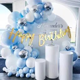 Blue Silver White Balloons, Happy Birthday Banner Decoration Kit Pack Of 40-image-86