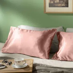 coolbeds Pink Solid 400 TC Satin Set of 2 Pillow Covers-picture-33