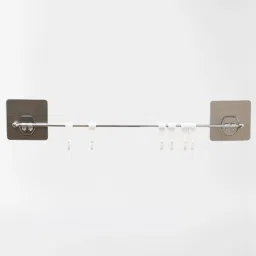 Multipurpose Steel Rail with 6 Hooks Adjustable Self Adhesive/No Drill Rack Steel, White Towel Holder-image-90
