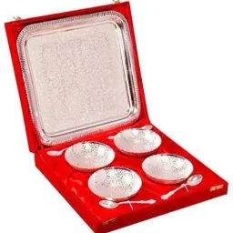 Silver Plated Bowl Tray Set Tray, Spoon, Bowl Serving Set Bowl, Spoon, Plate Serving Set-9