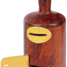 Piggy Bank Wine Bottle Shape Money Bank Adult Piggy Bank Wooden with Brass Lock-image-17