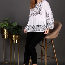 Casual Bell Sleeves Printed Women White Top-image-46