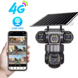 OneXsale 4G SIM 3 Lens Camera Solar Powered Bullet+ PTZ Control TwoWay Audio Night Vision Security Camera-38