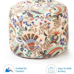 style homez Large Round Cotton Canvas Floral Printed Ottoman Bean Bag Footstool With Bean Filling image 3
