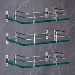Multipurpose Wall Hung Glass Front Rack with Wall Brackets , 12 x 6 -inch (Clear) Pack of 3 Glass Wall Shelf-image-35
