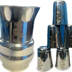 CLASY LASER PRINTED 400 G JUG FOWER DESING WITH 6 PCS OF GLASS Jug Glass Set-image-50