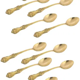 Spoon Set for Dining Table Brass Set of 12 pieces Floral Design Daily Use Brass Table Spoon Set-2