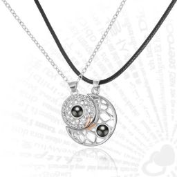 Sun Moon Matching Magnetic Couple Pendant Necklace Silver Stainless Steel Locket Set-image-68