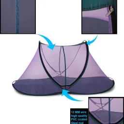 sk online services Polyester Adults Washable Attractive Sleeping Single Bed Mosquito Net With Cloth Base/ Portable Single Bed Mosquito Net With Large Zippers For Easy Entrance And Exit (Purple) Mosquito Net image 3
