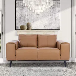 casacraft from pepperfry Alberta Half Leather 2 seater Sofa In Husk Brown Colour-picture-6