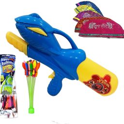(1 Pichkari+ 1 Magic Balloon+ 10 Holi Cap)For Kids Holi & Summer Pool Party Fun Water Gun-image-40