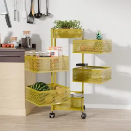 5+1 Layer Kitchen Metal Storage Rack with Wheels | Square Shape - Golden Iron Kitchen Trolley-image-23