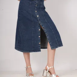 Women Solid A-line Dark Blue Skirt-image-15