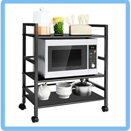 Space Saving 2-Tier Microwave, OTG, & Induction Stand with Adjustable Wheels Iron Kitchen Trolley-image-34