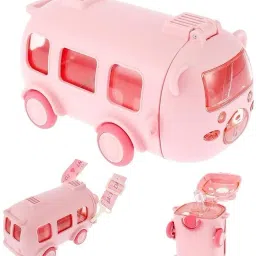 Bus Shaped Moving Wheels Detachable Water Bottle with Straw & Strap-image-70