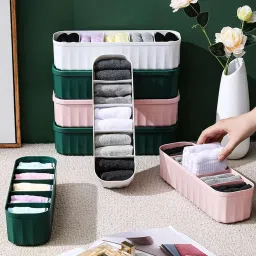 (Pack Of 04) Multipurpose Plastic 5 Grid Socks Rack Storage Organizer Holder Drawer Divider-15