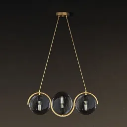 3 Light Smokey Glass Gold Plated Metal Chandelier Pendants Ceiling Lamp-23