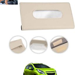 Beige Leatherite Rectangle Shape Fancy Design Tissue Dispencer For Car-263 Vehicle Tissue Dispenser-11