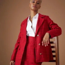 Women Checkered Single Breasted Casual Blazer-image-76