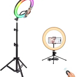 TECHMAZE 10" Selfie RGB Ring Light with Tripod Stand LED Dimmable with 21 Colours Tripod image 3