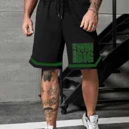 Printed Men Black Sports Shorts, Casual Shorts, Gym Shorts-image-100