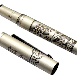 Chhatrapati Shivaji Maharaj Engraved On Brushed Gray Metal Body Magnetic Cap Fountain Pen-image-8