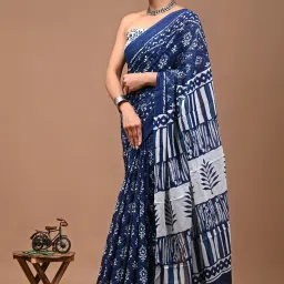 Printed, Blocked Printed, Floral Print, Color Block, Hand Painted, Dyed Bollywood Pure Cotton Saree-picture-2