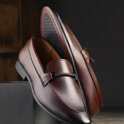 House of Pataudi Men Brown Faux Leather Casual Slip On Loafers Loafers For Men-picture-16