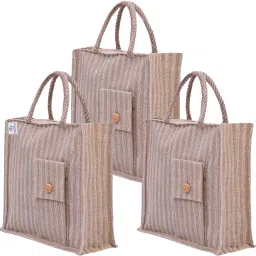 Jute Lining Front Pocket Grocery Bag with Handle|Medium|Pack of 3|Brown Pack of 3 Grocery Bags-image-42