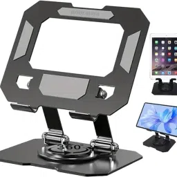 RANZZER 360 Rotating Portable Aluminum Adjustable Folding Tablet Stand Holder for I Pad Aluminium Floor and Desk Stand Rotatable Laptop Stand with Adjustable Height Compatible with Universal Laptops-0