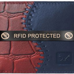Men Maroon, Blue Genuine Leather RFIDWallet - Regular Size-image-1