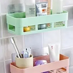 Self Adhesive Multi-Purpose Wall Hanging BATHROOM floating Shelf (PACK OF 1) Plastic Wall Shelf-image-24