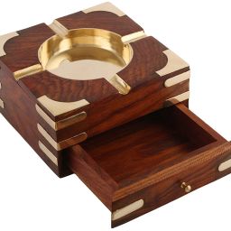 Cigarette Storage Case Box Brown Wood Ashtray-image-66