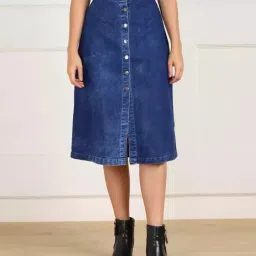 Women Solid A-line Dark Blue Skirt-image-47