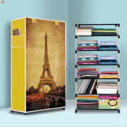 6 Shelf Foldable Collapsible Wardrobe Storage Organizer Almirah Cloth Rack Carbon Steel Collapsible Wardrobe-16