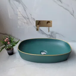 Trending Golden Edge Green Color Satin Matt Finish Imported Wash Basin CorpGG Vessel Sink-image-1