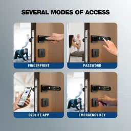 OZONE Smart Internal Door Lock for Wooden & Metal Doors with 4-way Access Mobile App, Fingerprint, Password and Emergency Key | Black Smart Door Lock image 5