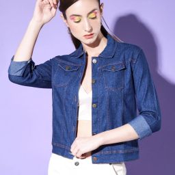 Women Solid Denim Jacket-image-43