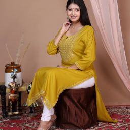 Women Embroidered Viscose Rayon Straight Kurta-image-56