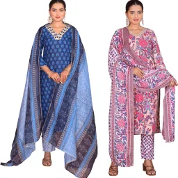 Sitara Setu Ethnic Wear Cotton Blend Kurta Set for Women Floral Print Kurta, Trouser/Pant & Dupatta Set-image-54